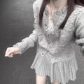 Women's Spring Chanel-Style Fashion Knit Wool Long Sleeve Sweater + Cardigan + Top 20 - Gray Sweater