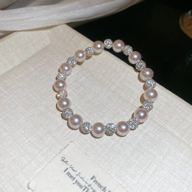 French Rose Pearl and Rhinestone Beaded Bracelet - view 7