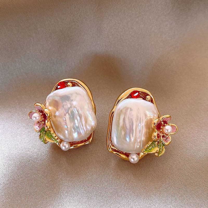 Monet Garden Floral Pearl Rhinestone Earrings - view 3