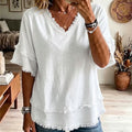 Summer Casual Short Sleeve V-Neck Loose Frayed Shirt