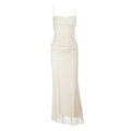 Pleated Drape Mesh Camisole Bodycon Dress, Sexy Pure Style