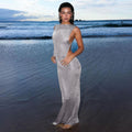 Backless Slim Fit Maxi Dress - Sexy Solid Color Slit Strap Dress Women