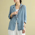Women's Fall Artistic Casual Plus Size Linen Cotton Long Sleeve Loose Jacket + Top 20 - Black