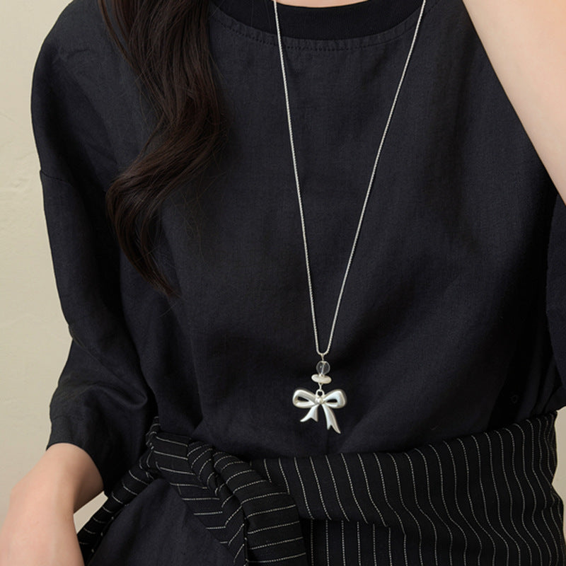 Korean Leather Cord Acrylic Bow Pendant Necklace - view 3