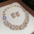 Palm Top Bright Bead _ Sparkle Dazzling Rhinestone Beaded Pearl Stud Earring Necklace Set French Retro Premium Exquisite Accessory