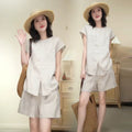 Summer Fashion Youthful Linen Cotton Sleeveless Shorts + Top Set