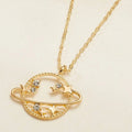 New Import Fashionable Alloy Cutout Rhinestone Planet Necklace Simple Star Rhinestone Small Cosmos Women Necklace