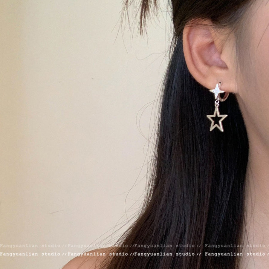 Korean Rhinestone Star Pendant Earrings - view 4