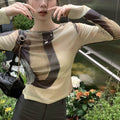 Women's Splice Contrast Long Sleeve Slim Top