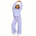 Fall-Winter Sporty Fleece Loose Drop Shoulder Wide Leg Pants + Hoodie 2-Piece Set