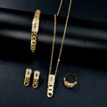 Overseas Bestseller 18K Western Personality Simple Cuban Chain Stripe Necklace Bracelet Set Earrings Ring Party Jewelry Set