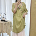 New Chinese Style Modified Cheongsam Dress, Cotton Linen Embroidery Tea Dress