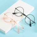 Full-Frame Bare Face Retro Unisex Photochromic Metal Large Long Face Clear Black Frame Plain Front Slender Plano