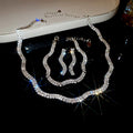 Western Simple Super Sparkle Rhinestone Geometric Wave Stud Earring Necklace Set Simple Clavicle Chain Light Luxury Premium Necklace