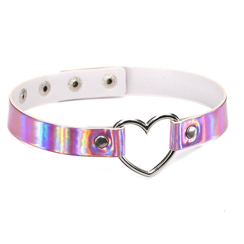 Overseas Style 1.8CM Leather Bead Collar Harajuku Holographic PU Leather Peach Heart Bead Collar Women Neck With Collarbone Necklace N6273