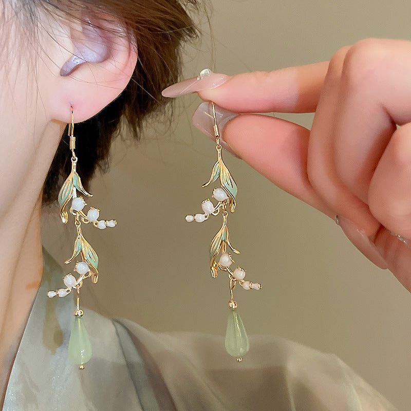 Chinese-Style Glass Bead Tassel Drop Earrings - view 12