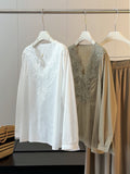 Summer French Lace Long Sleeve V-Neck Patchwork Heavy Shirt