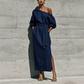 Elegant Slimming Tie-Front Waist-Tie Slit Dress