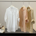 Summer Korean Slimming Tencel Lace Patchwork Sun-Protection Loose Cardigan + Shirt