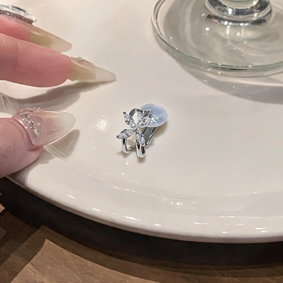 Zircon Pearl Flower Clip-On Earrings - view 7
