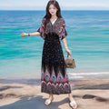 Women's Summer Chinese French Short Sleeve V-Neck Printed Dress + Skirt 2026 - 1-1#