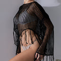 Crochet Hollow Knit Pullover - Fringe Short Cardigan Loose Fit Layering Top
