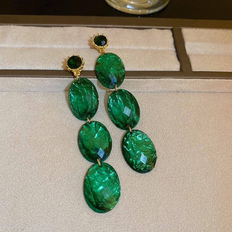 Emerald Green Oval Rhinestone Stud Earrings - view 12