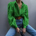 Women's Spring-Summer Casual Fashion Puff Sleeve Hollow-Out Loose Cardigan + Shirt 20 - White