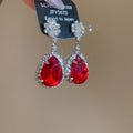Western Imperial Breeze Cubic Zirconia Geometric Teardrop Stud Earring Necklace Set Fashionable Clavicle Chain Light Luxury Premium Necklace Women