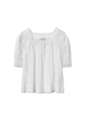 Summer Korean Lace Short Sleeve Square Neck Tie-Front Patchwork Shirt