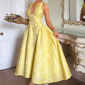 Retro Embossed Floral Pattern V-Neck Sleeveless Swing Dress
