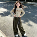 Girls' Letter Print Zip Cardigan & Wide-Leg Pants Set