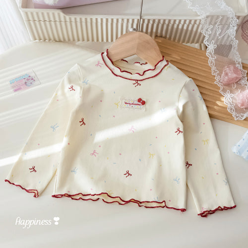 Girls' Bow Print Ruffle Long Sleeve T-Shirt