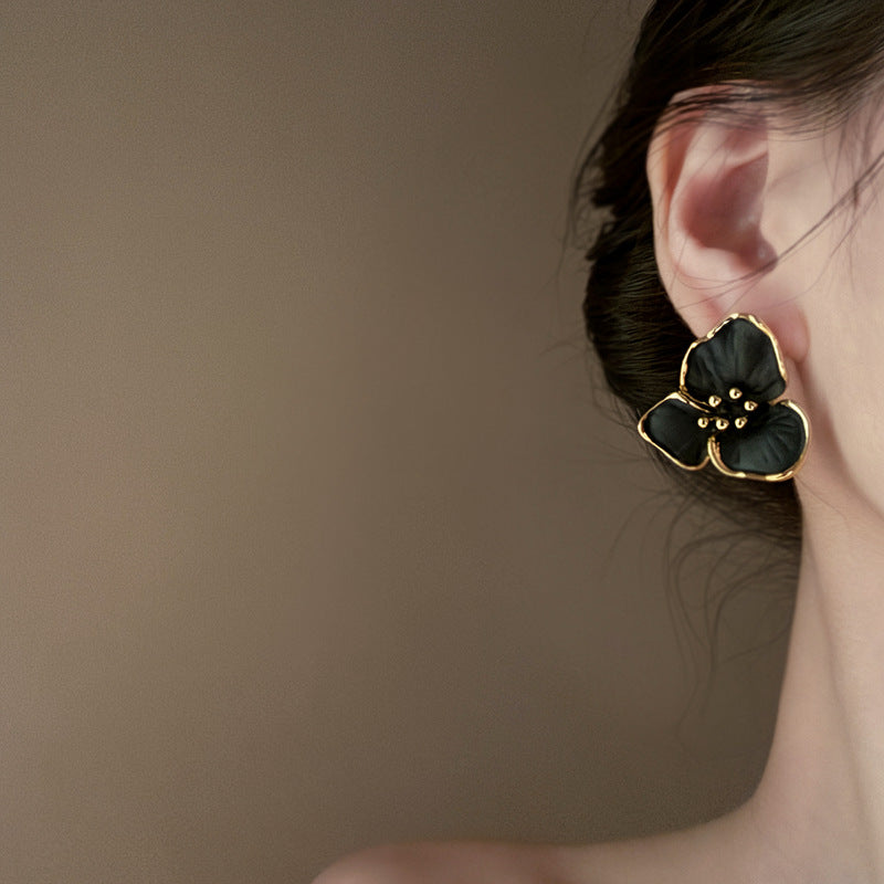 French Enamel Flower Stud Earrings - view 2