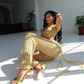 2026 Sequin Halter Hollow-Out Knit Crop Top + High Waist Straight Leg Pants Set