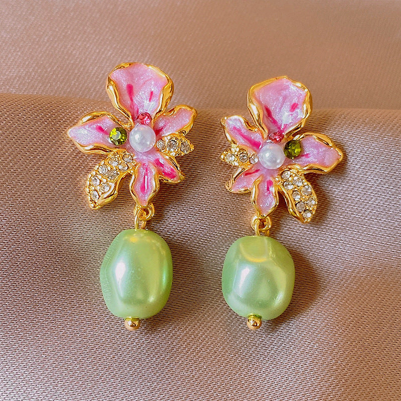 Monet Garden Floral Pearl Stud Earrings - view 8
