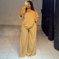 2026 Summer Casual V-Neck Striped Short Sleeve Top + Wide Leg Pants Set