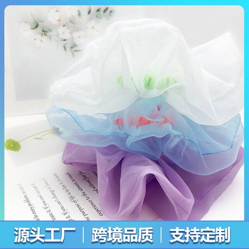 Bl Organza Large Cord Hair Tie Women Fresh Sweet Geometric Round Handmade High-Stretch Force Head Jewelry Hair String