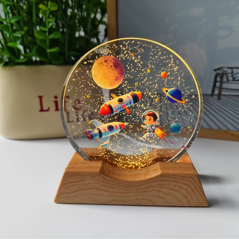 星空宇宙银河3d立体激光彩印内雕水晶球发光小夜灯摆件