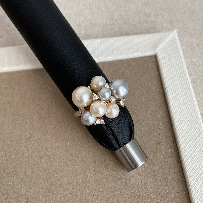 French Zircon Flower Cluster Pearl Ring - view 6