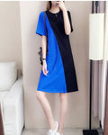 Color-Block Short Sleeve Fitted Mid-Length Dress, Commute Style