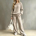 Fall-Winter Casual Fashion Knit Long Sleeve Wide Leg Pants + Top 2-Piece Set
