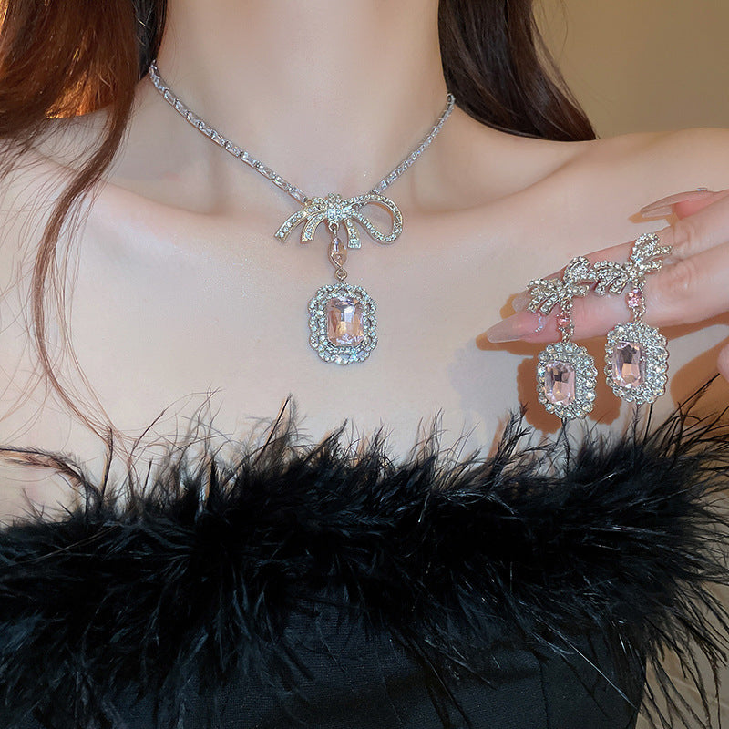 French Rhinestone Teardrop Layered Pearl Necklace - view 2