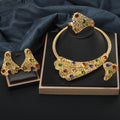 Overseas Accessory Dubai Rhinestone Cutout Silver Apricot Leaf Necklace Bangle Earrings Ring Set Middle East Bride Jewelry