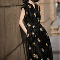 Silk Embroidered Little Black A-Line Dress, Summer