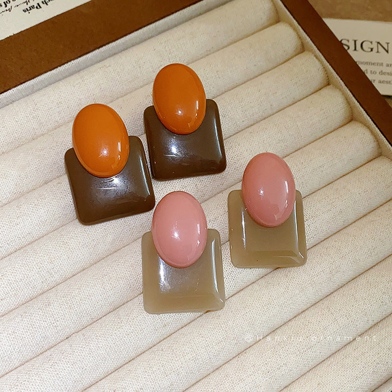 French Color-Block Oval Resin Stud Earrings - view 4