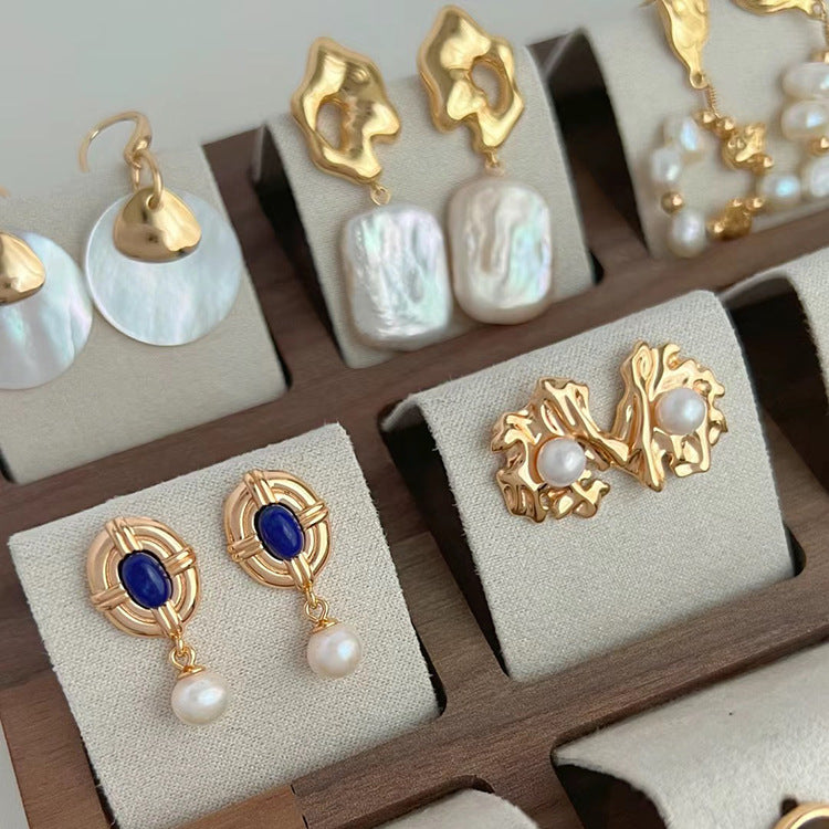 French Vintage Geometric Pearl Drop Earrings - view 3