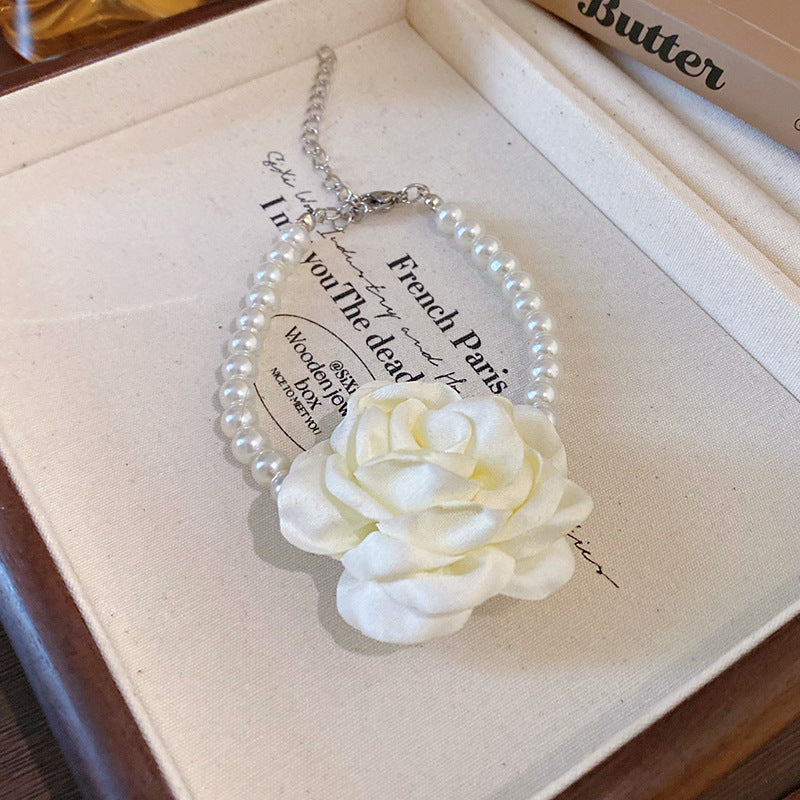 French Fabric Flower Pearl Jewelry Set - view 8