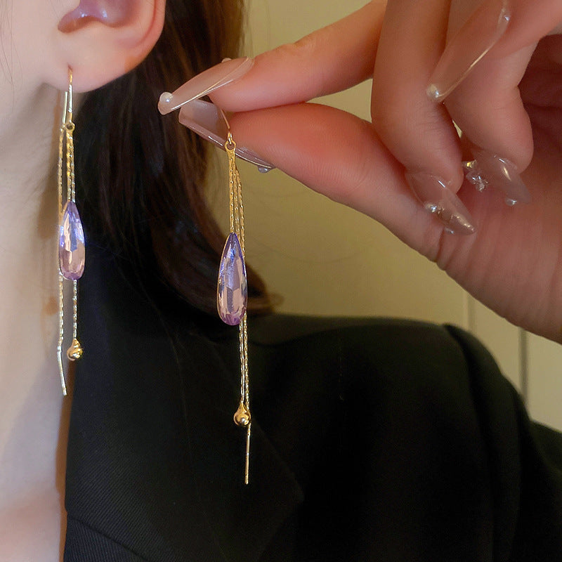 Rhinestone Mesh Butterfly Tassel Earrings - view 4