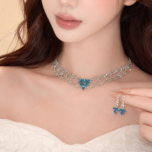 Provence La Sea Full Diamond Geometric Lace Trim Jewelry Set Banquet Luxury Ambient Feel Necklace Light Luxury Niche Necklace